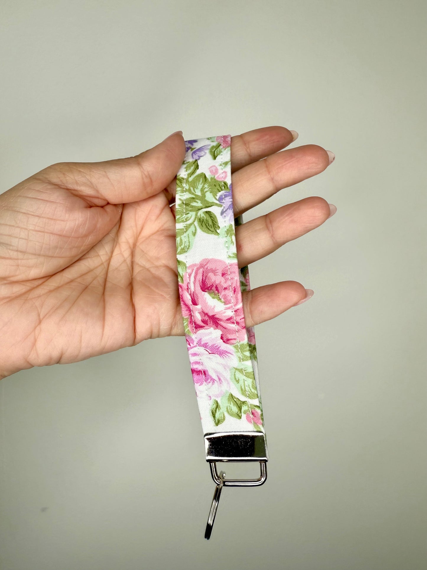 Handmade Cotton Fabric Keychain Wristlet Pink colors