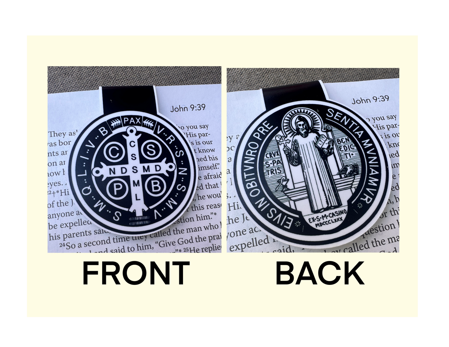 Magnetic Bookmark Saint Benedict Medal black and white