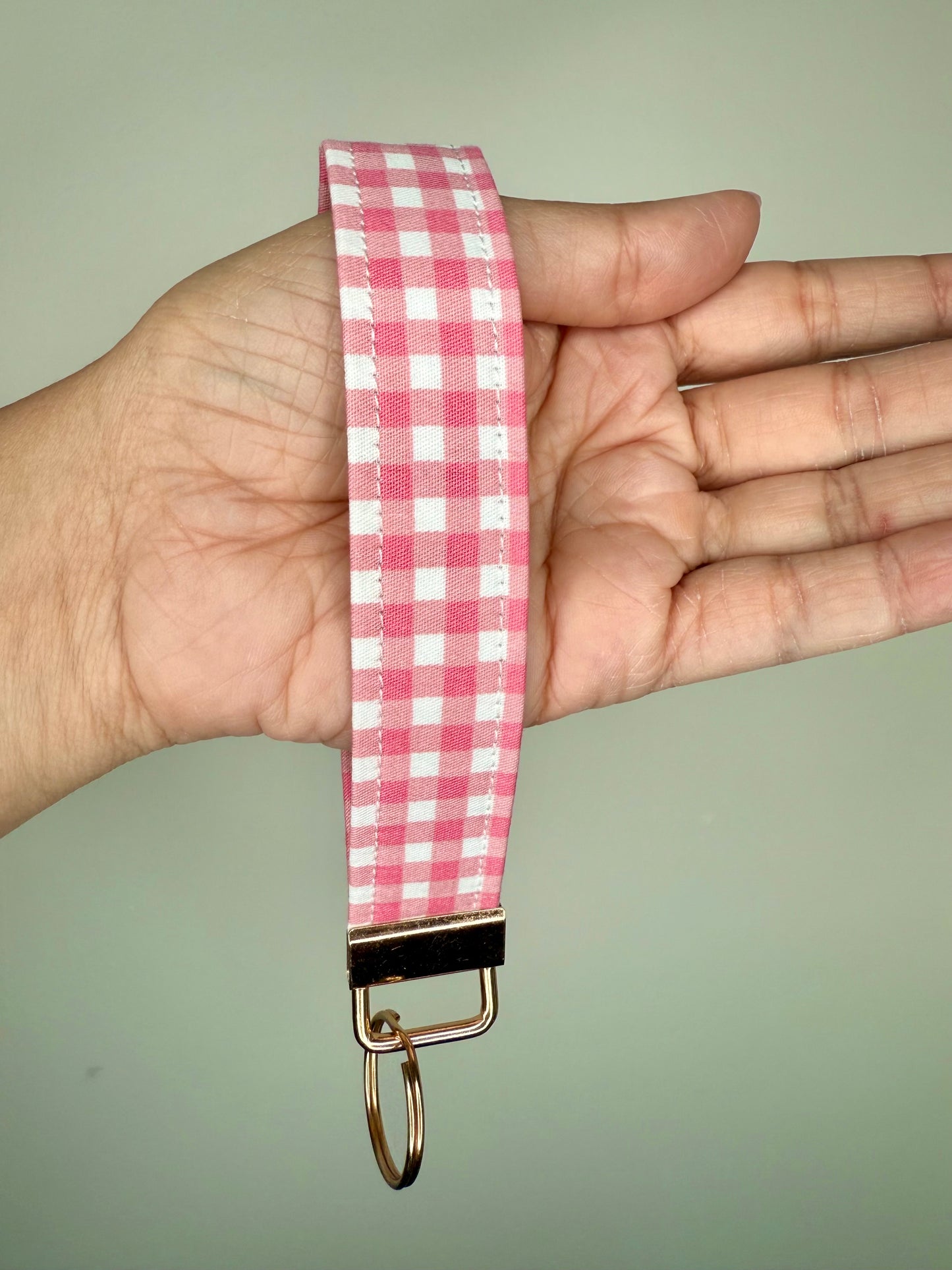 Handmade Cotton Fabric Keychain Wristlet Pink colors