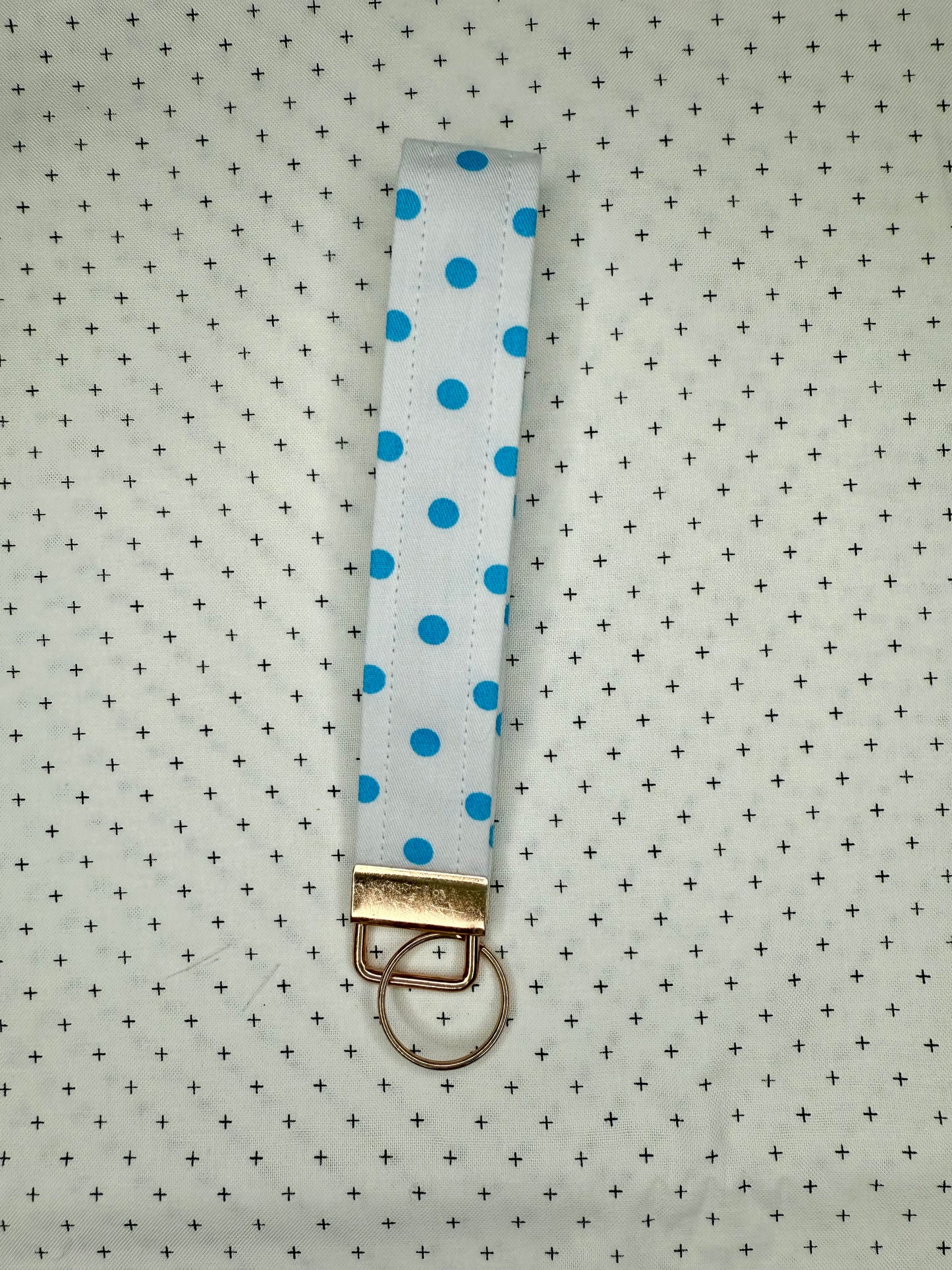 Handmade Cotton Fabric Blue Wristlet Keychain Floral & Gingham Patterns