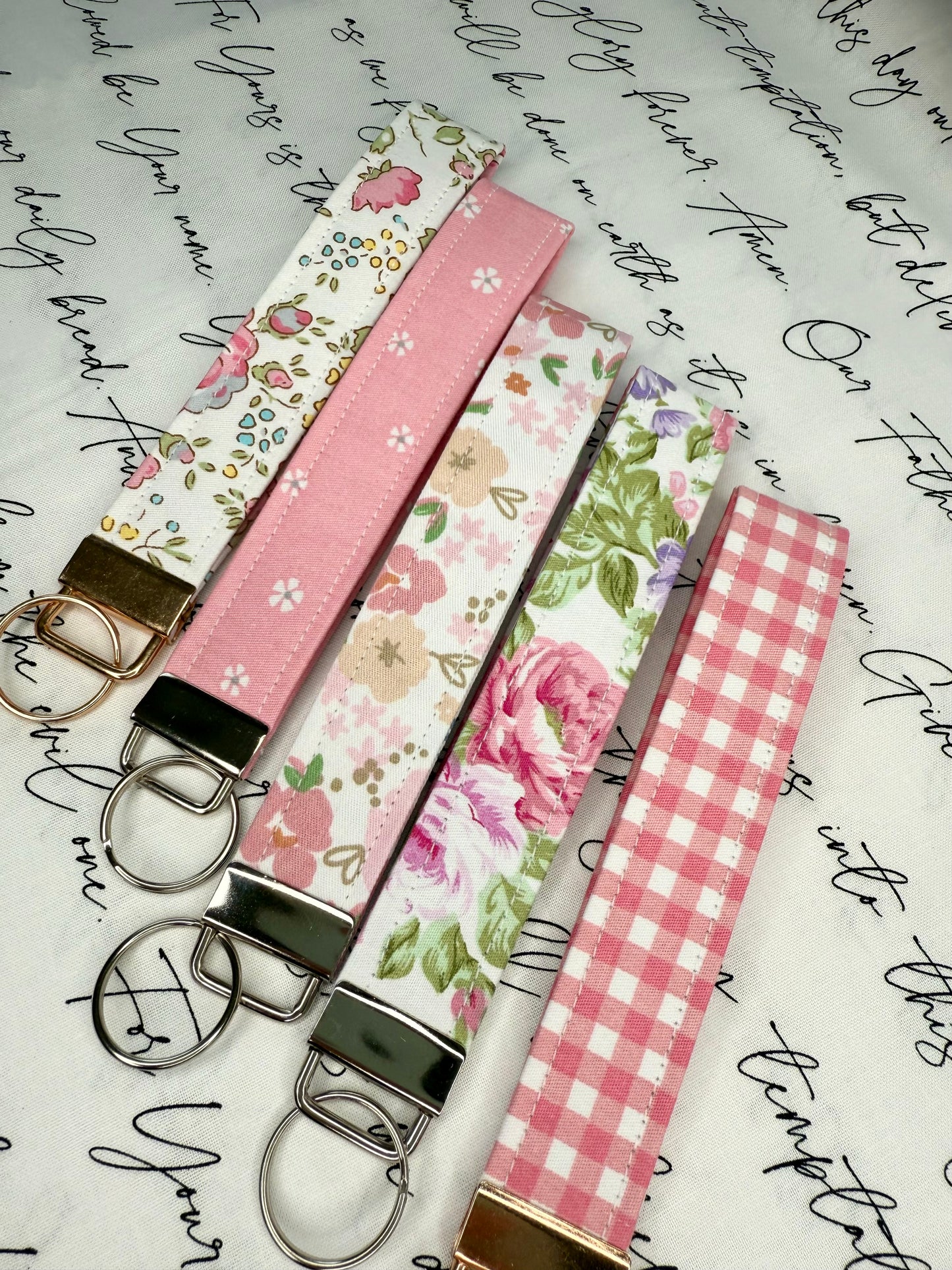 Handmade Cotton Fabric Keychain Wristlet Pink colors