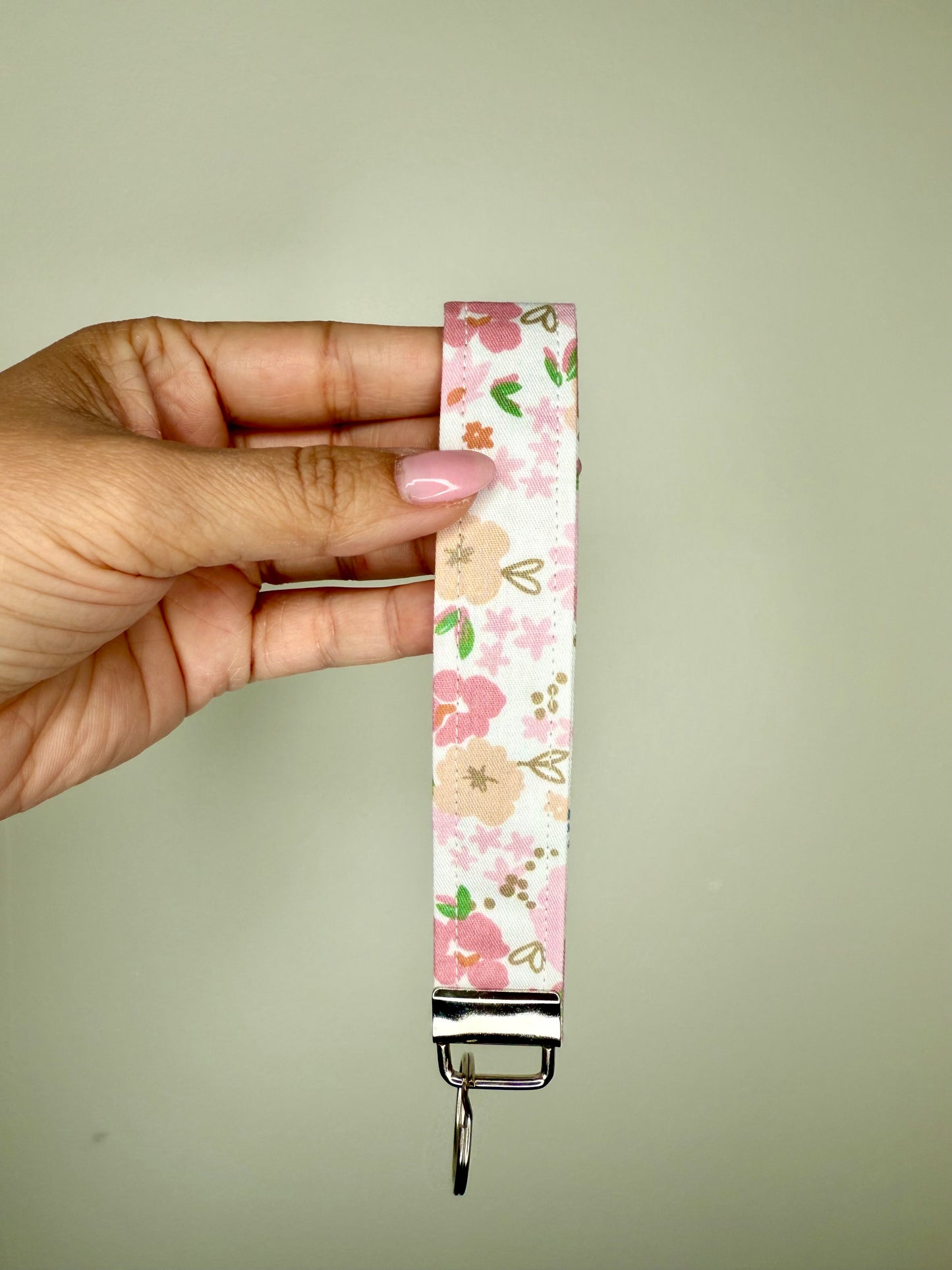 Handmade Cotton Fabric Keychain Wristlet Pink colors