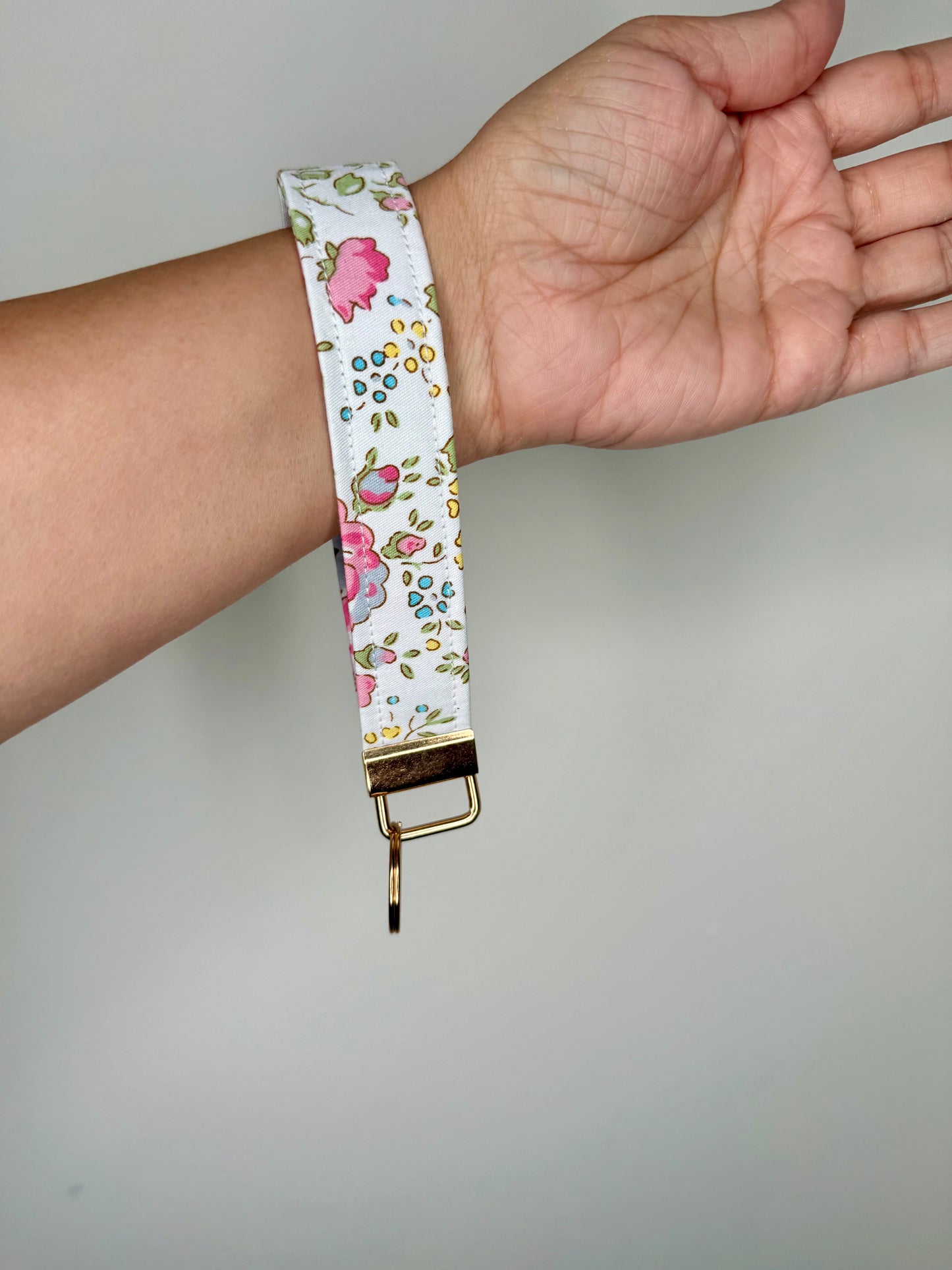 Handmade Cotton Fabric Keychain Wristlet Pink colors