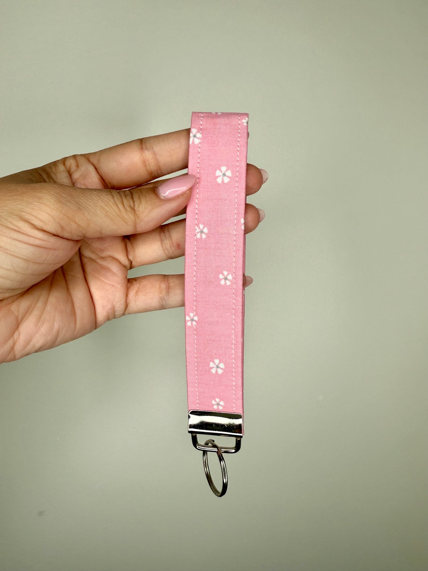Handmade Cotton Fabric Keychain Wristlet Pink colors