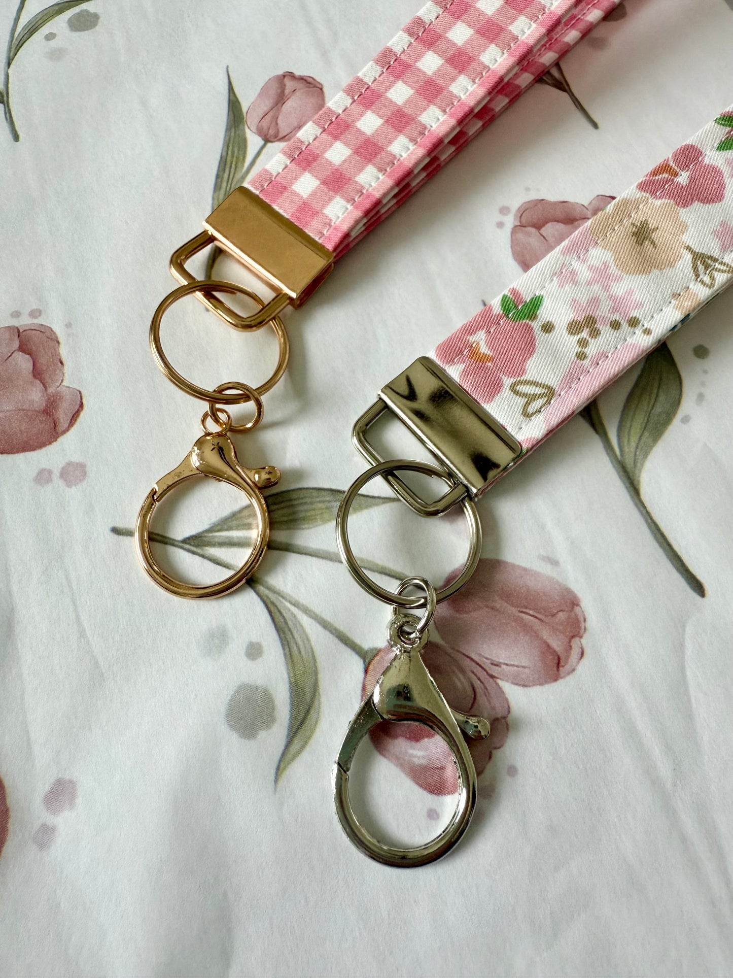 Handmade Cotton Fabric Keychain Wristlet Pink colors