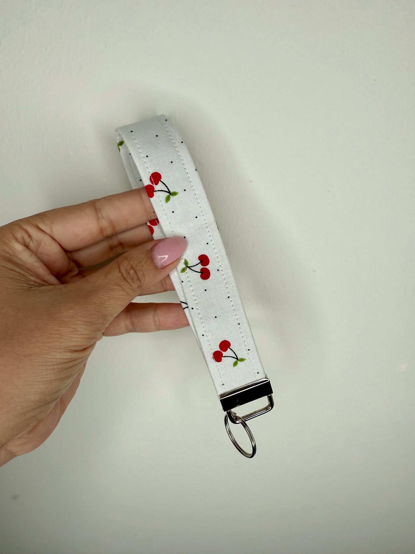 Handmade Cotton Fabric Keychain Wristlet Red peach colors