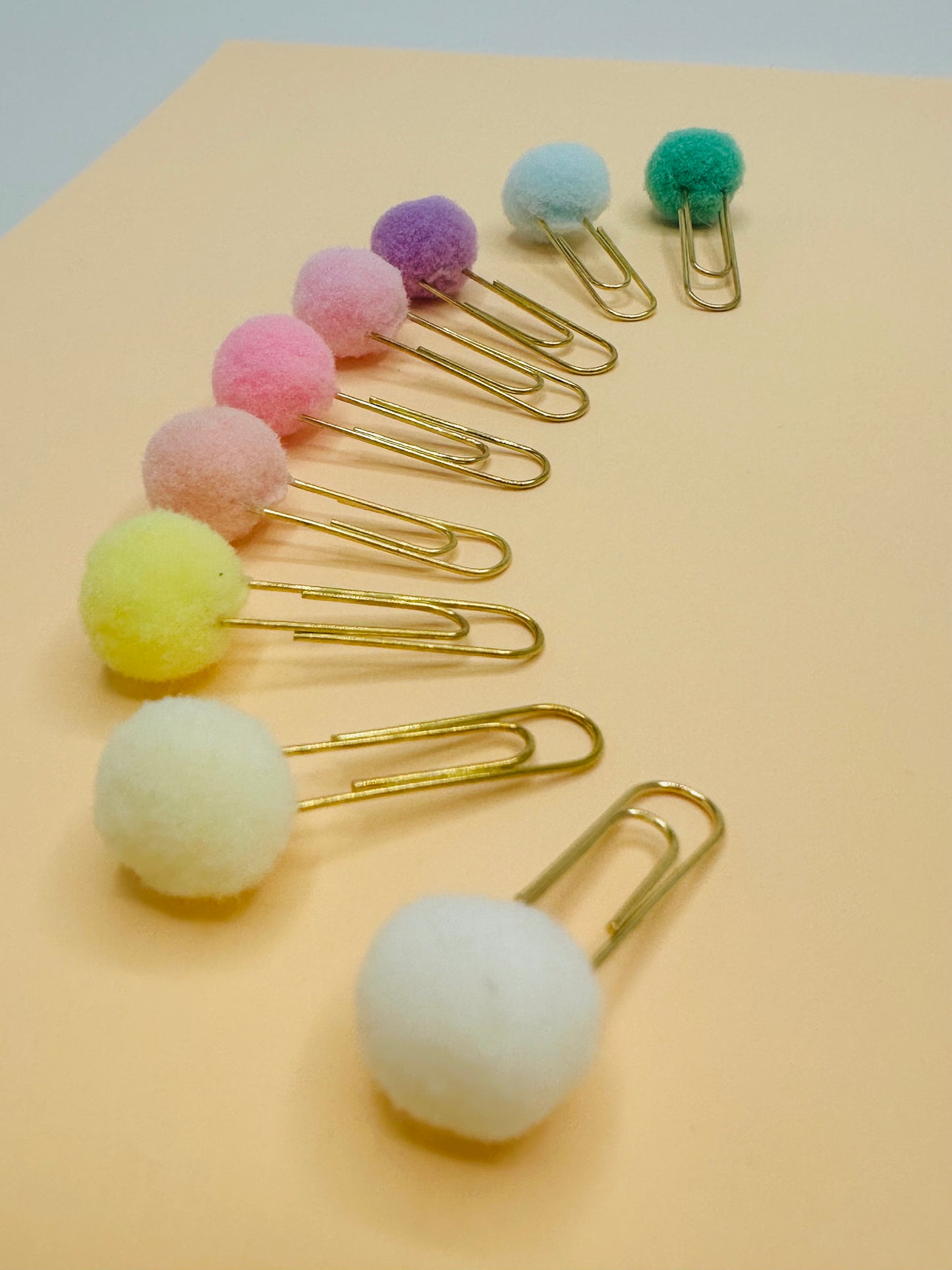 Bookmark Paper Clips (9 minil Pastel Rainbow Pompom)