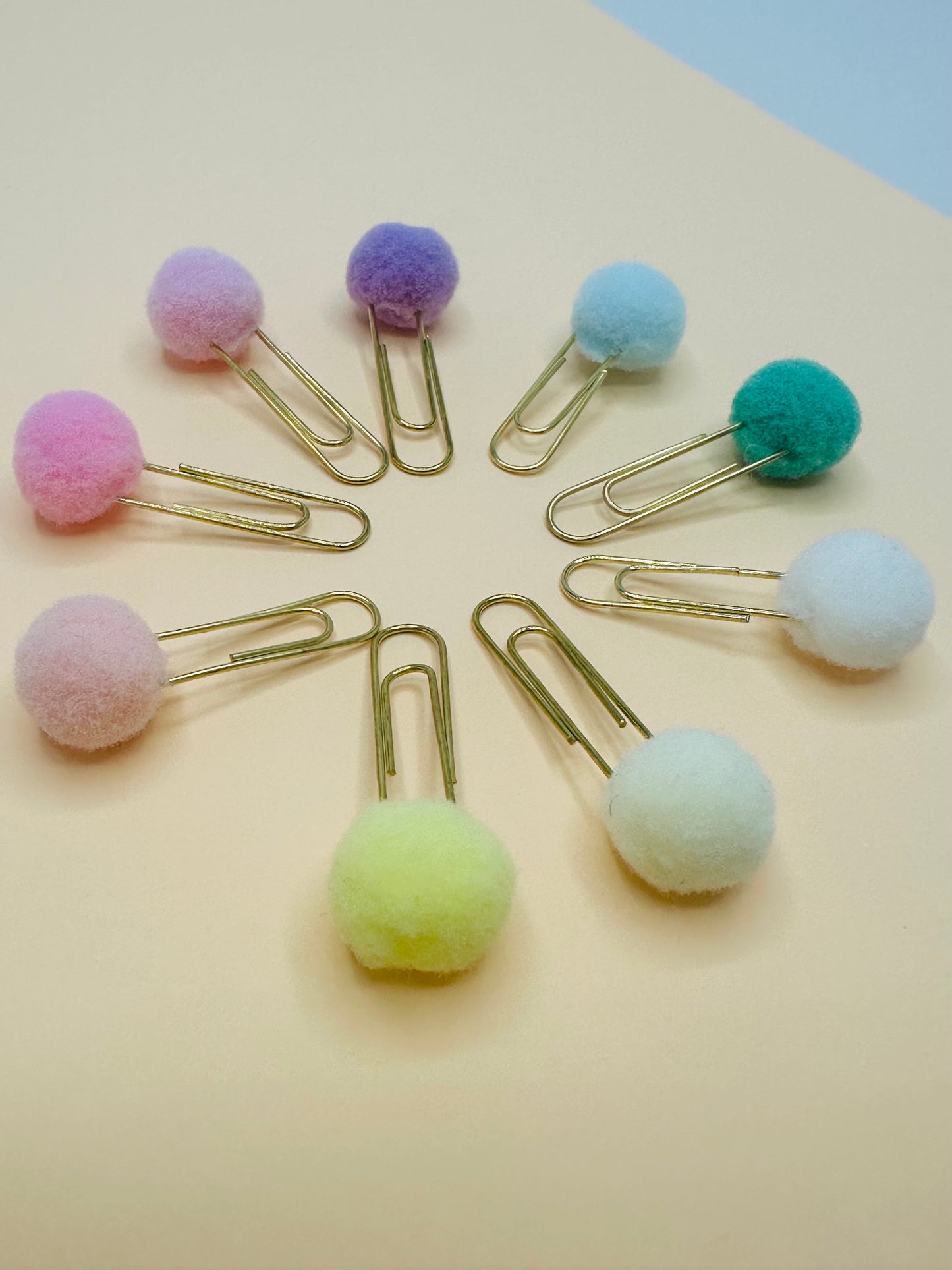 Bookmark Paper Clips (9 minil Pastel Rainbow Pompom)