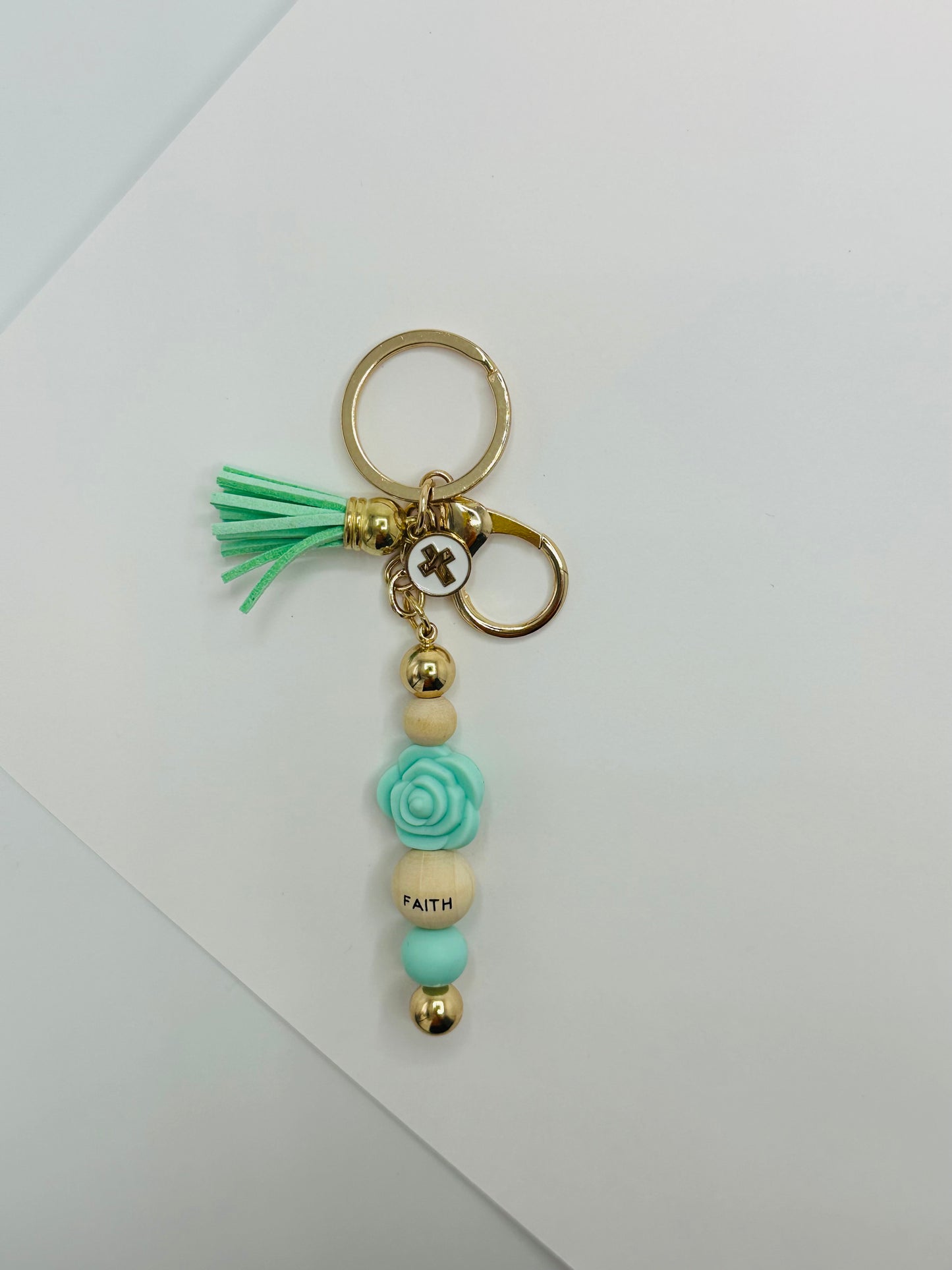 Keychain faith Silicone beaded green