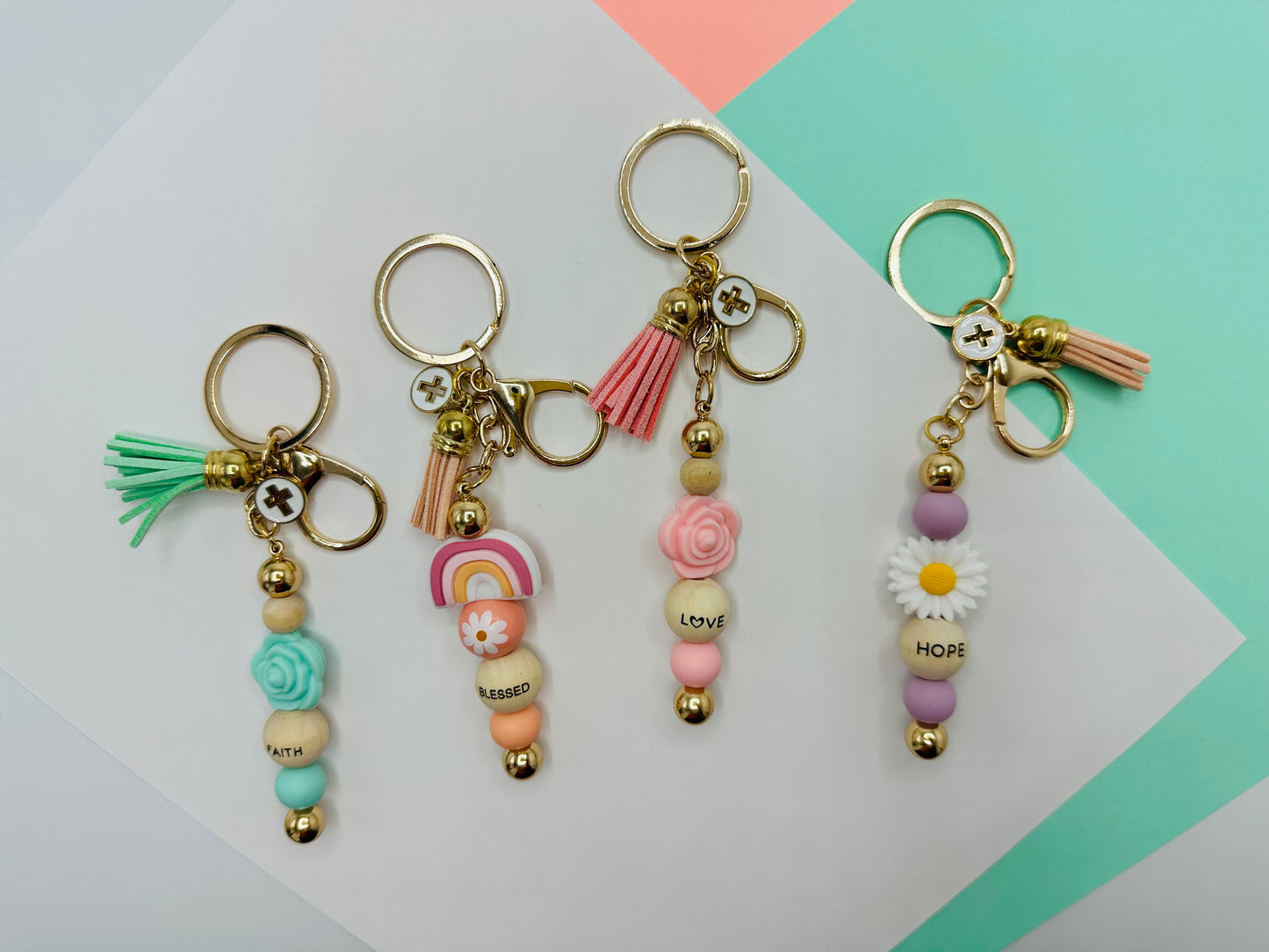 Keychain blessed Silicone keychain Silicone beaded keychain keychain silicone beads wood bead keychain gifts cute pink