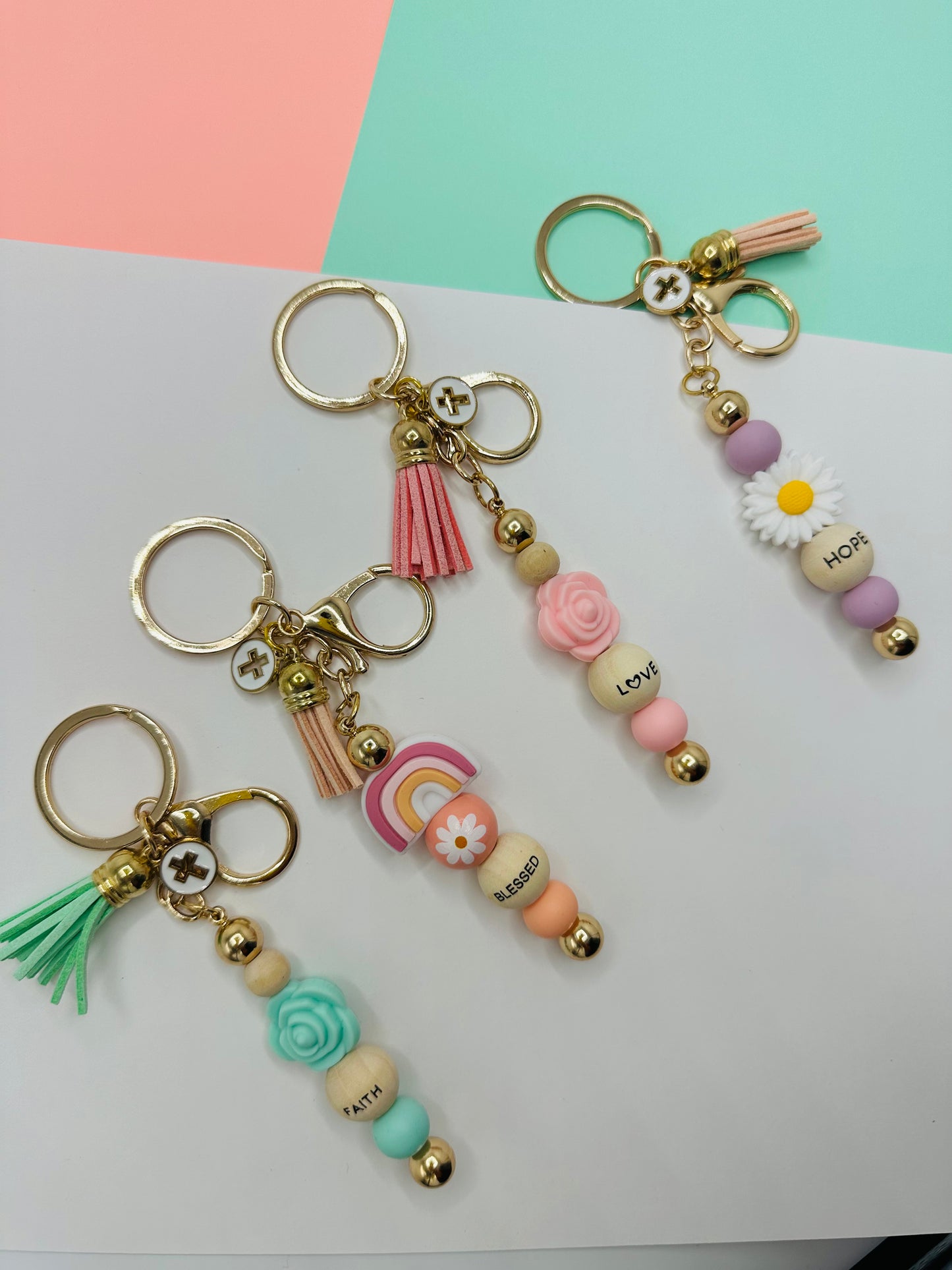 Keychain blessed Silicone keychain Silicone beaded keychain keychain silicone beads wood bead keychain gifts cute pink