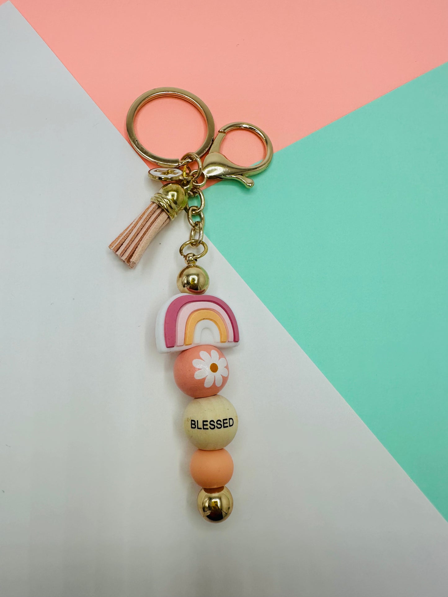 Keychain blessed Silicone keychain Silicone beaded keychain keychain silicone beads wood bead keychain gifts cute pink