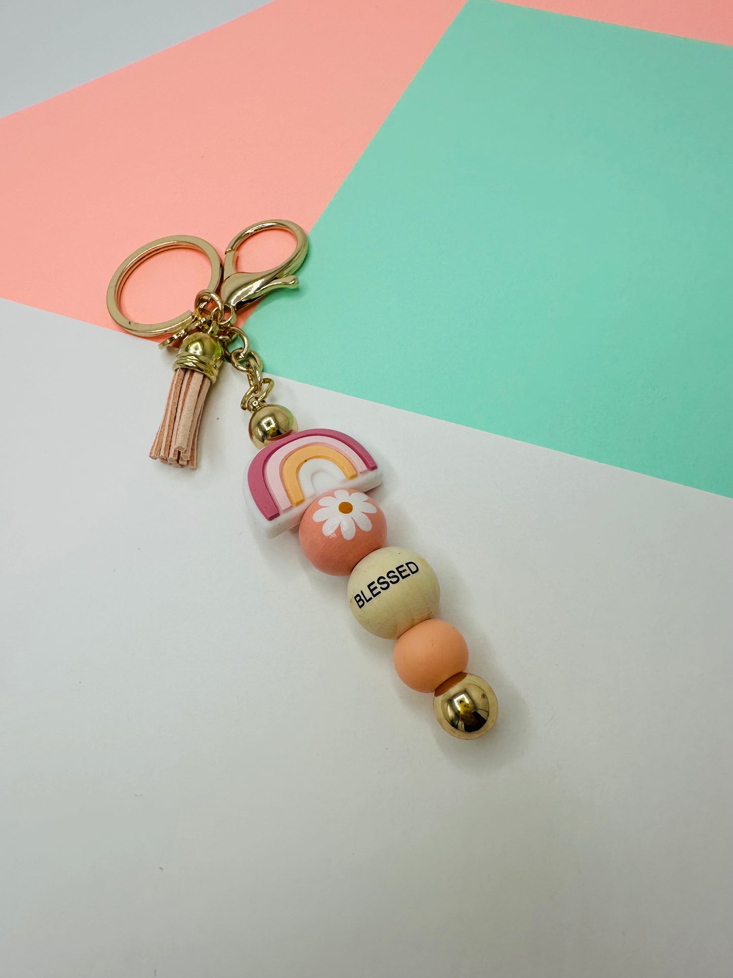 Keychain blessed Silicone keychain Silicone beaded keychain keychain silicone beads wood bead keychain gifts cute pink
