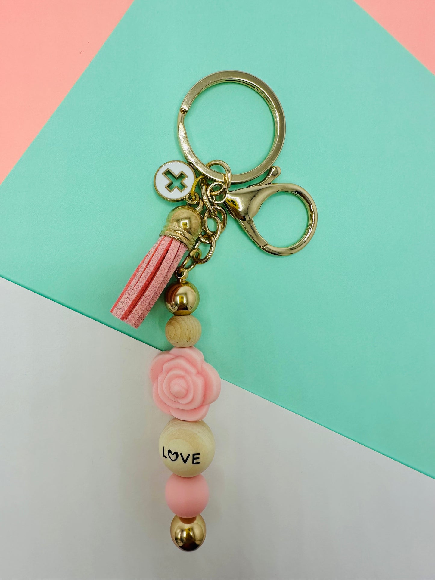Keychain Love Silicone beaded keychain pink