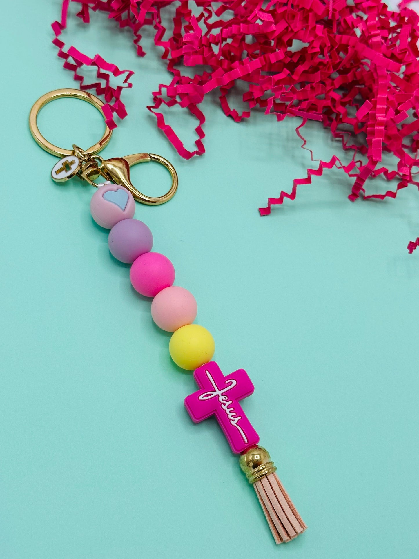 Keychain Jesus Pink Silicone keychain cute Silicone beaded keychain silicone beads keychain gift for her keychain for teacher Pink