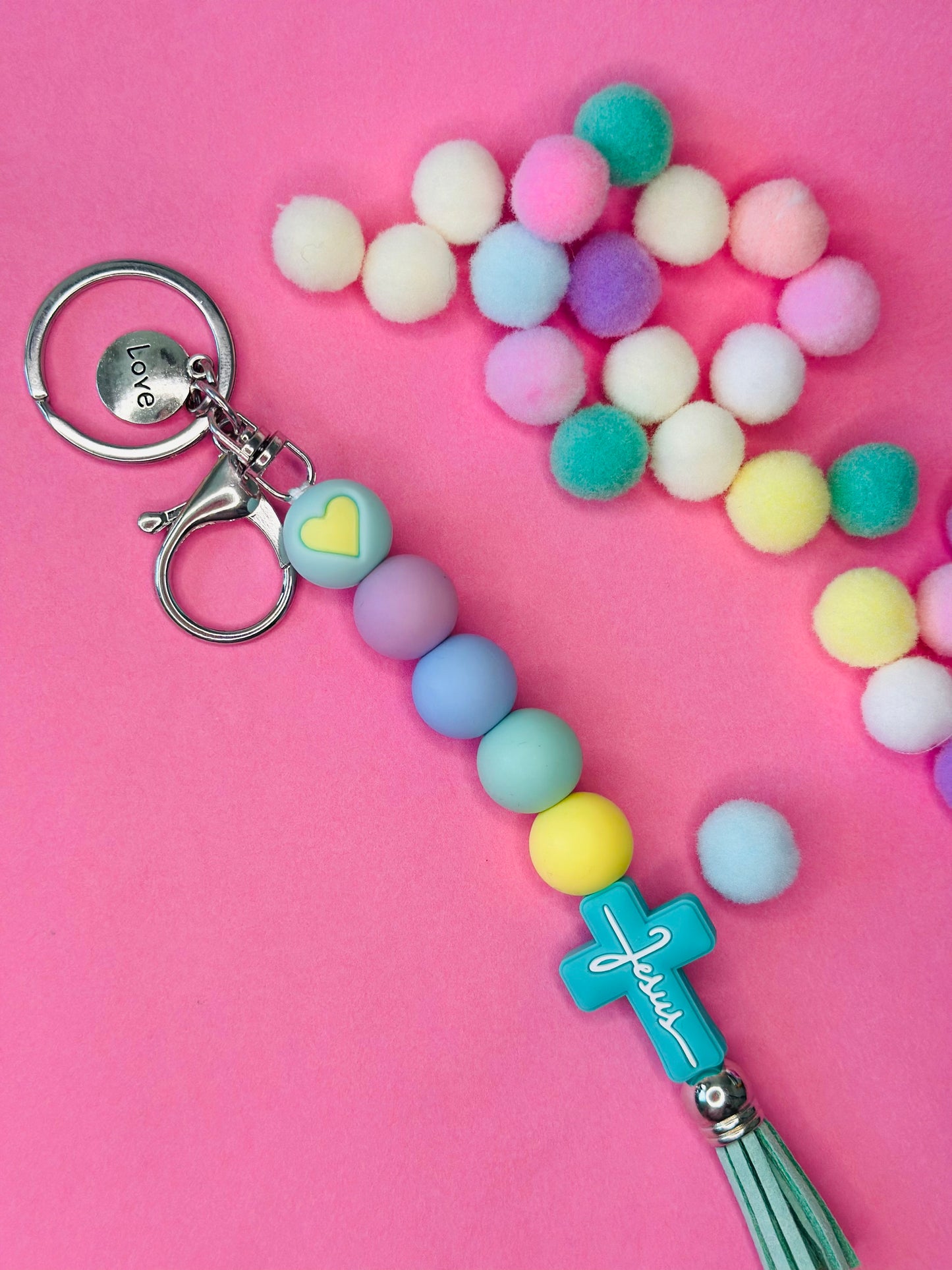 Keychain Jesus Pink Silicone keychain cute Silicone beaded keychain silicone beads keychain gift for her keychain for teacher green