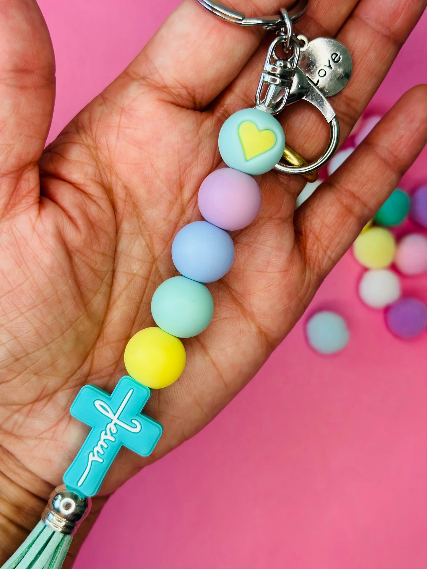 Keychain Jesus Pink Silicone keychain cute Silicone beaded keychain silicone beads keychain gift for her keychain for teacher green