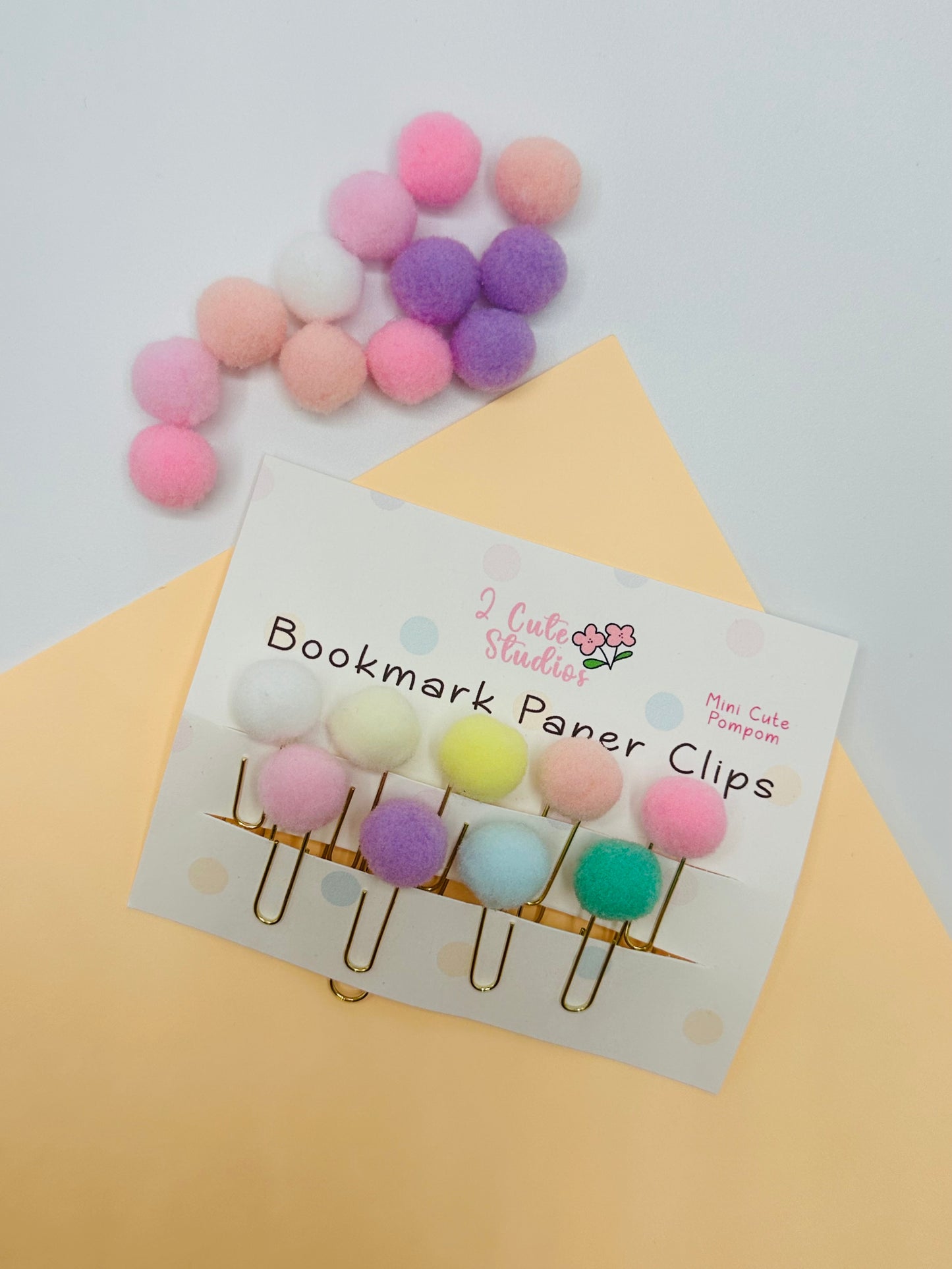 Bookmark Paper Clips (9 minil Pastel Rainbow Pompom)