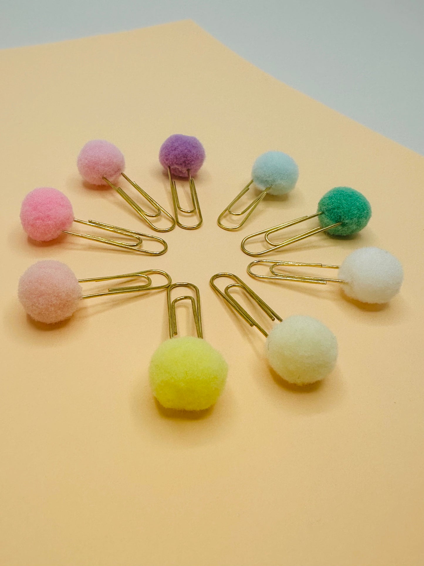 Bookmark Paper Clips (9 minil Pastel Rainbow Pompom)