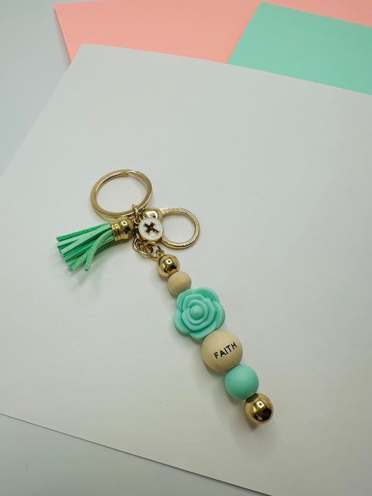 Keychain faith Silicone keychain Silicone beaded keychain keychain silicone beads wood bead keychain gifts cute green