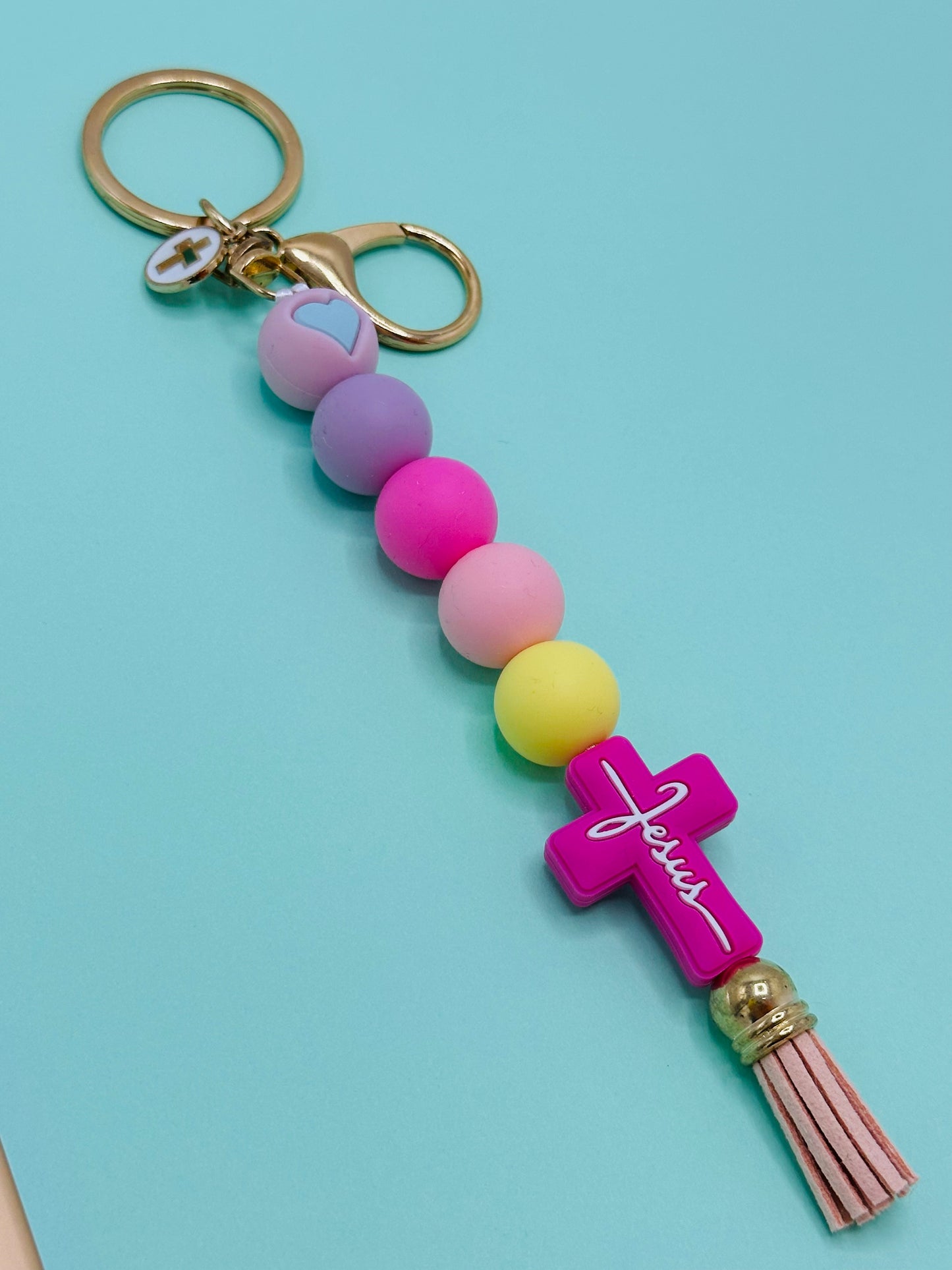 Keychain Jesus Pink Silicone keychain cute Silicone beaded keychain silicone beads keychain gift for her keychain for teacher Pink