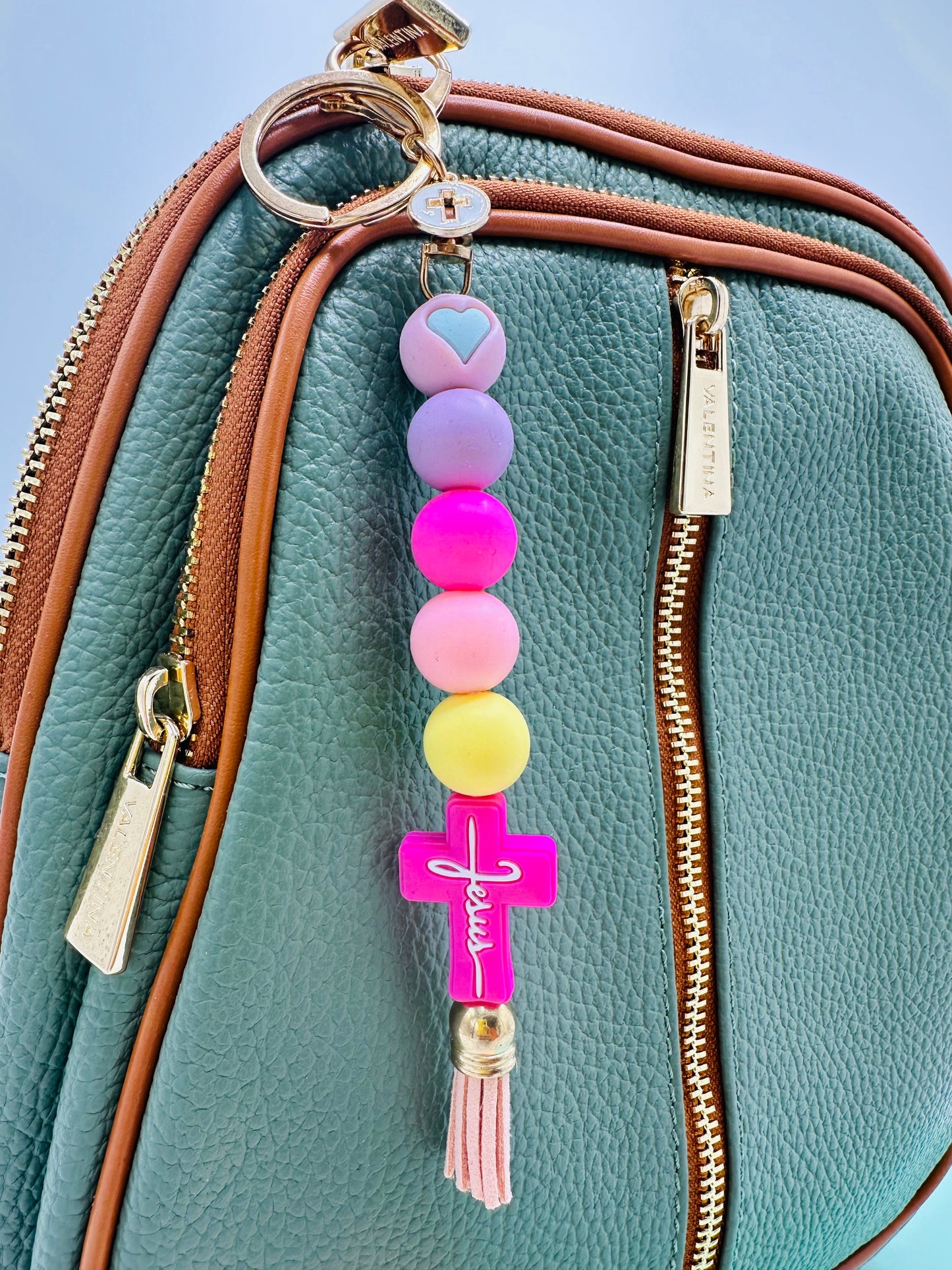 Keychain Jesus Pink Silicone keychain cute Silicone beaded keychain silicone beads keychain gift for her keychain for teacher Pink